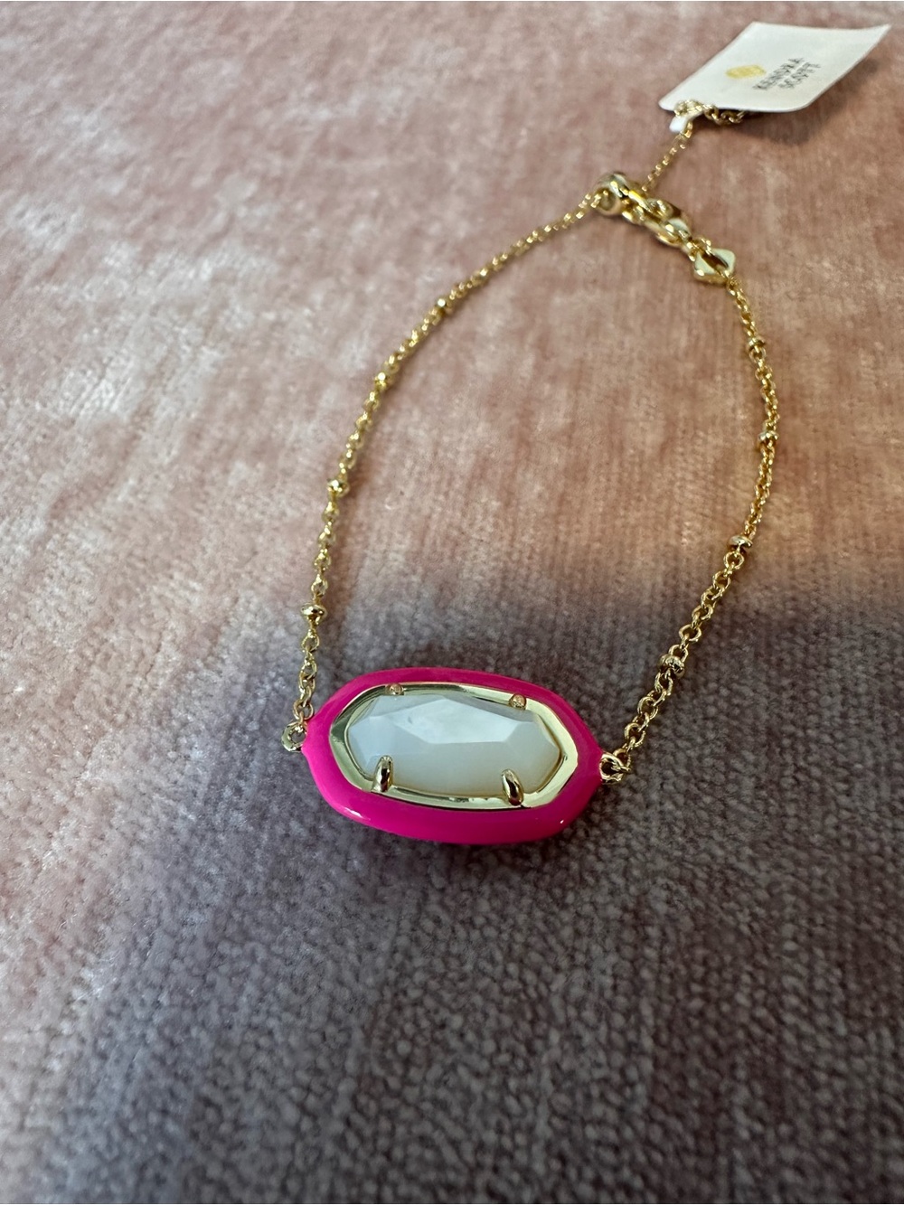 NWT Kendra Scott Enamel Framed Delicate Chain Link Bracelet, Pink, Ivory Mother - Picture 4 of 6